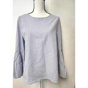 Beach lunch lounge Collection 100% Cotton Striped Flutter Sleeves Blouse Large‎